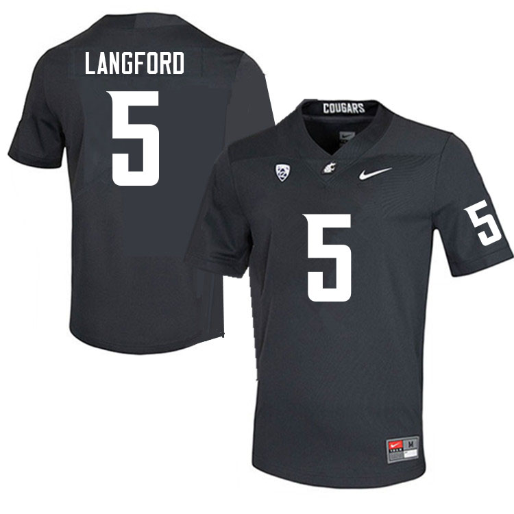 Washington State Cougars #5 Derrick Langford College Football Jerseys Sale-Charcoal